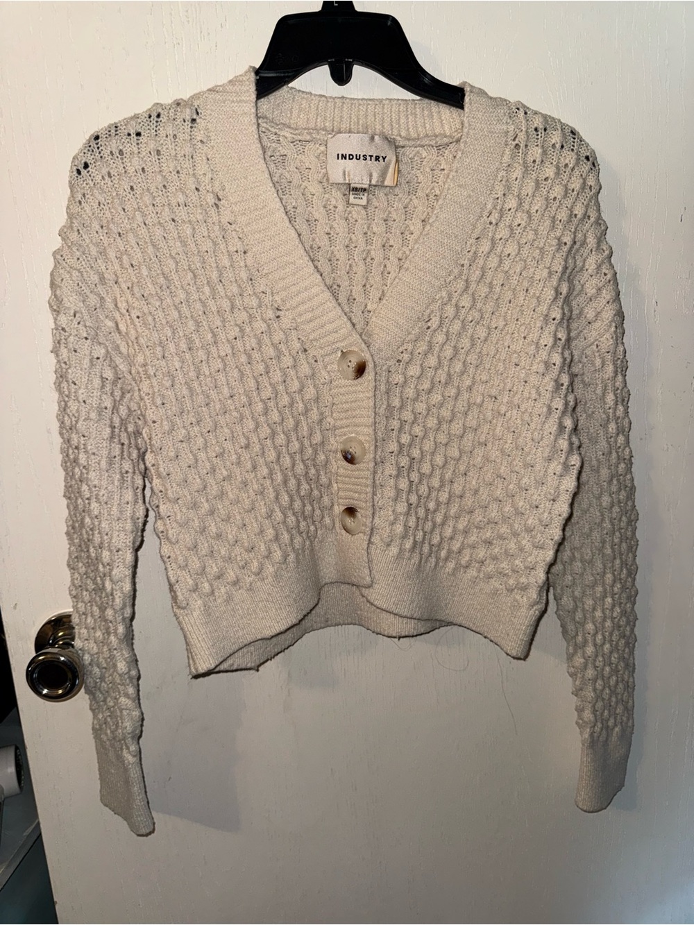 INDUSTRY Ivory Textured Cropped Button Cardigan
